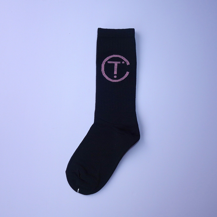 Custom socks design with black base and light logo color