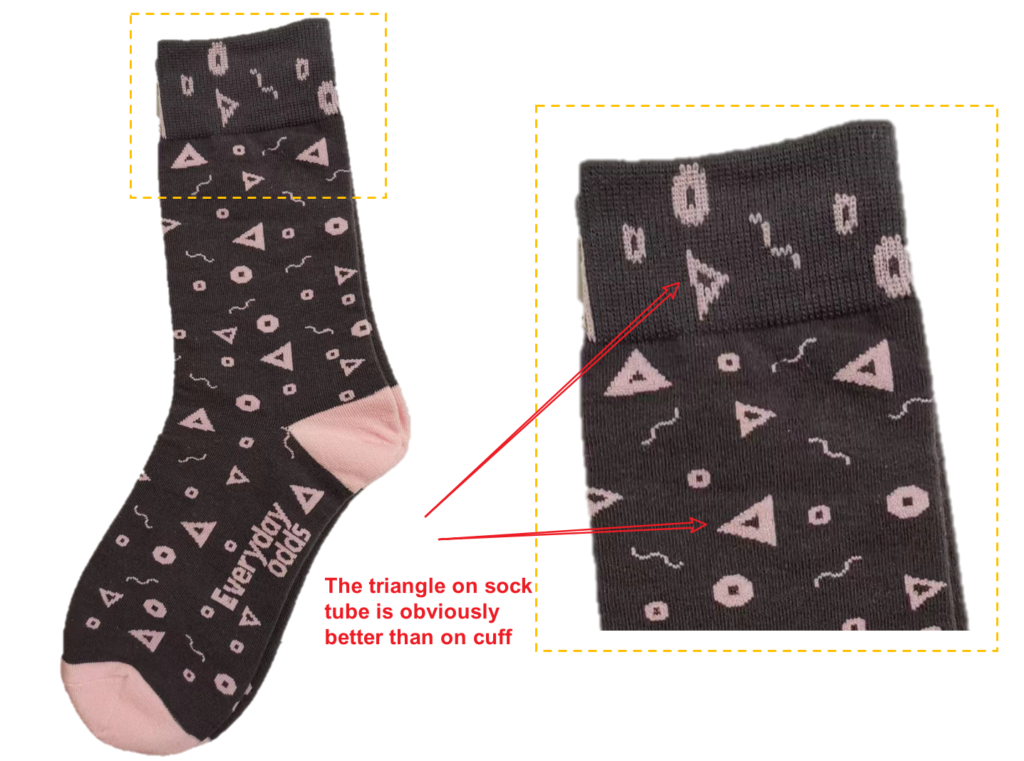 Avoid patterns on sock cuff use solid colors instead